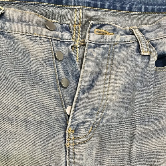 MNML Lightwash Distressed Button Fly Jeans Ankle Zip Denim Size 34x34 - Picture 4 of 12